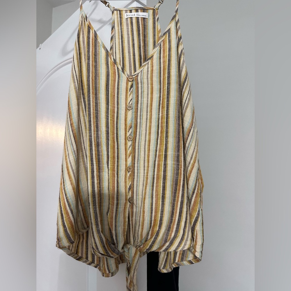 BE COOL Green and Cream Long Sleeve Button Down Blouse